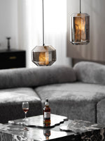 Hand-Carved Alabaster Cylinder Pendant Light in Glass Shell