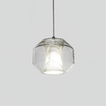 Hand-Carved Alabaster Cylinder Pendant Light in Glass Shell