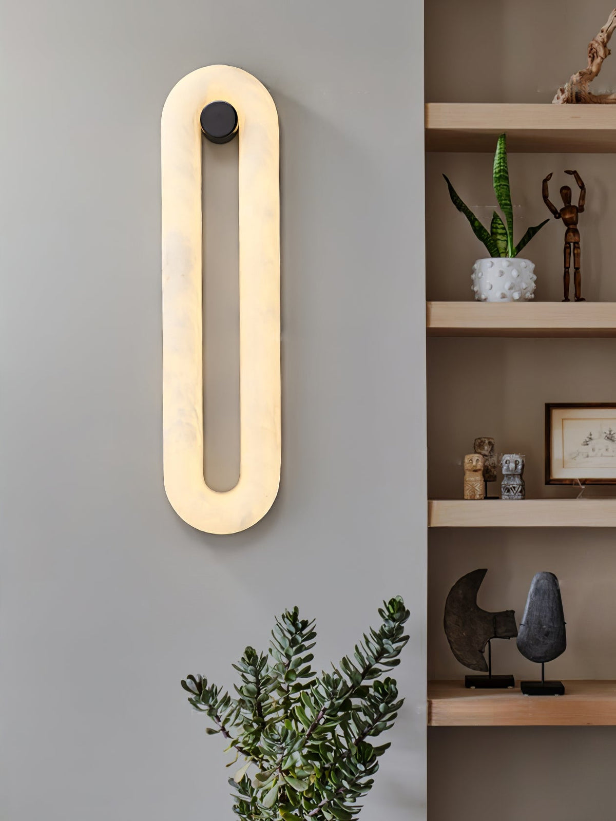 Alabaster Capsule Wall Sconce in Natural Stone with Black Mount