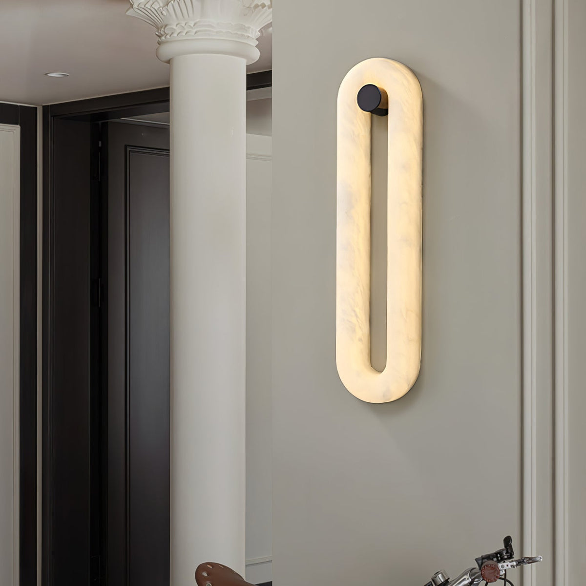 Alabaster Capsule Wall Sconce in Natural Stone with Black Mount