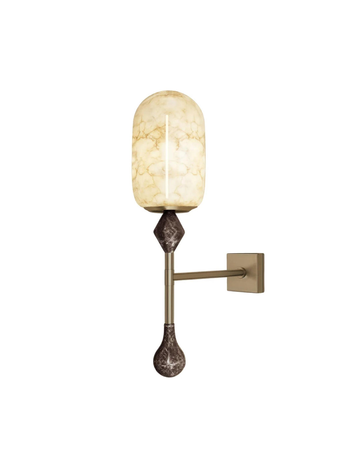 Alabaster Obelisk Double Sconce in Brass and Marble