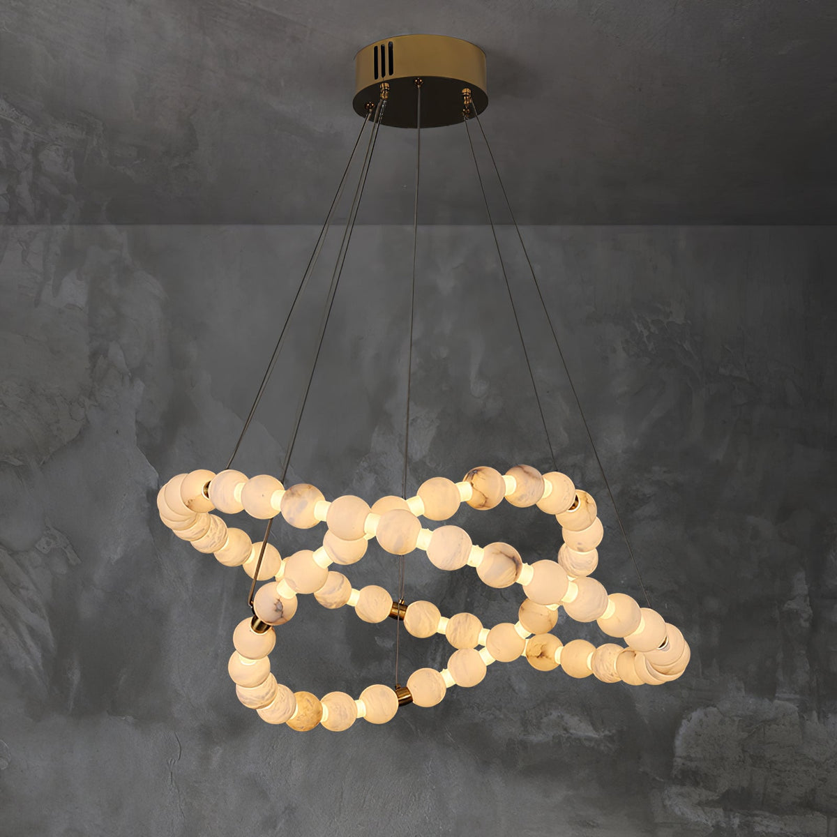 Alabaster Orb Ring Chandelier – Modern LED Halo Light for Dining Room