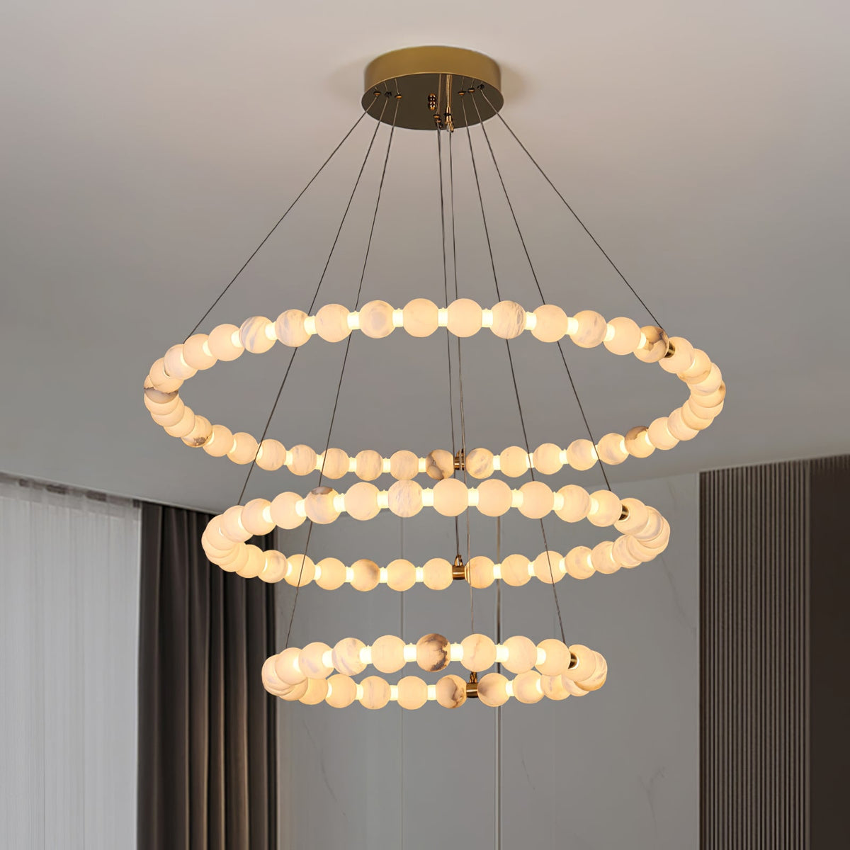 Alabaster Orb Ring Chandelier – Modern LED Halo Light for Dining Room
