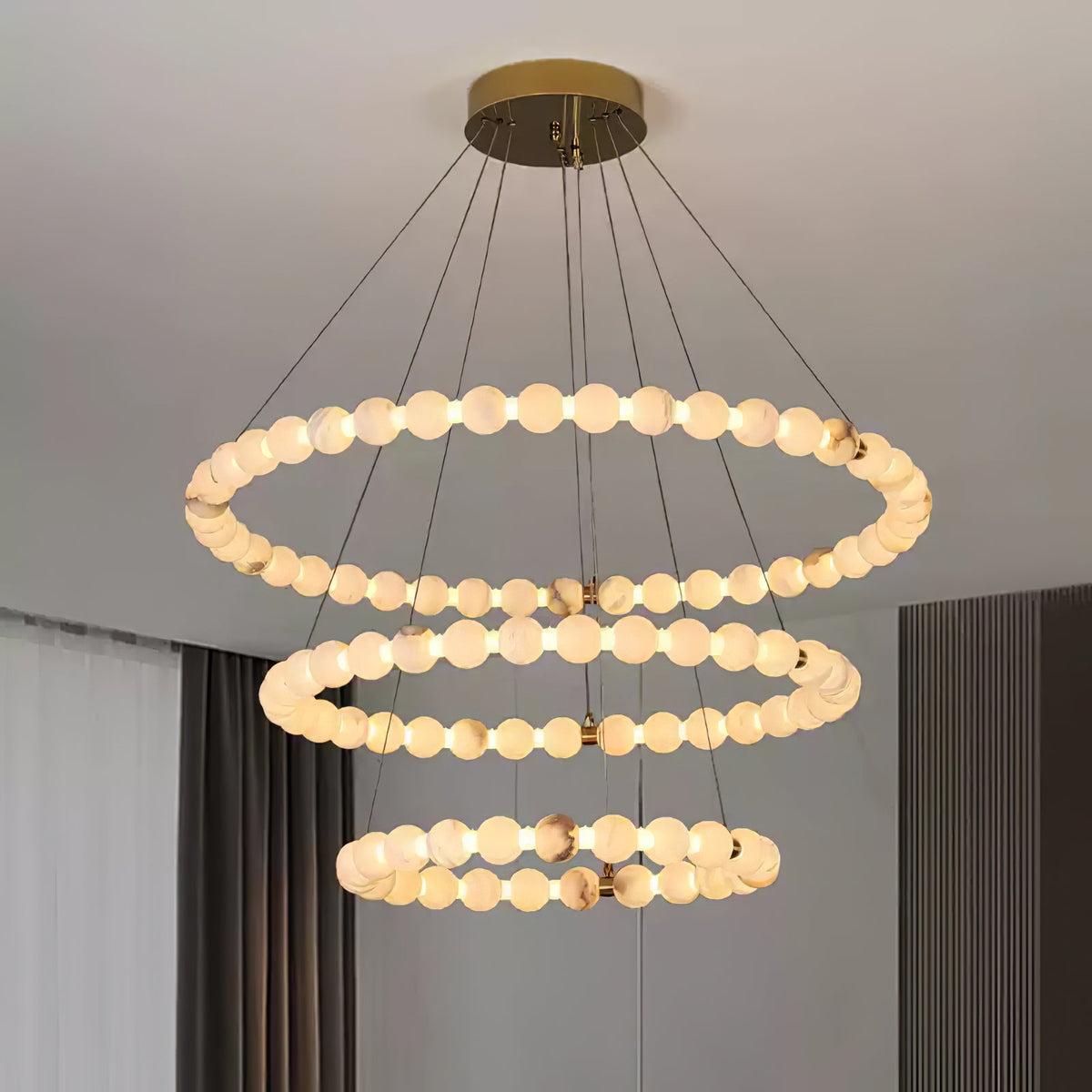 Alabaster Orb Ring Chandelier – Modern LED Halo Light for Dining Room