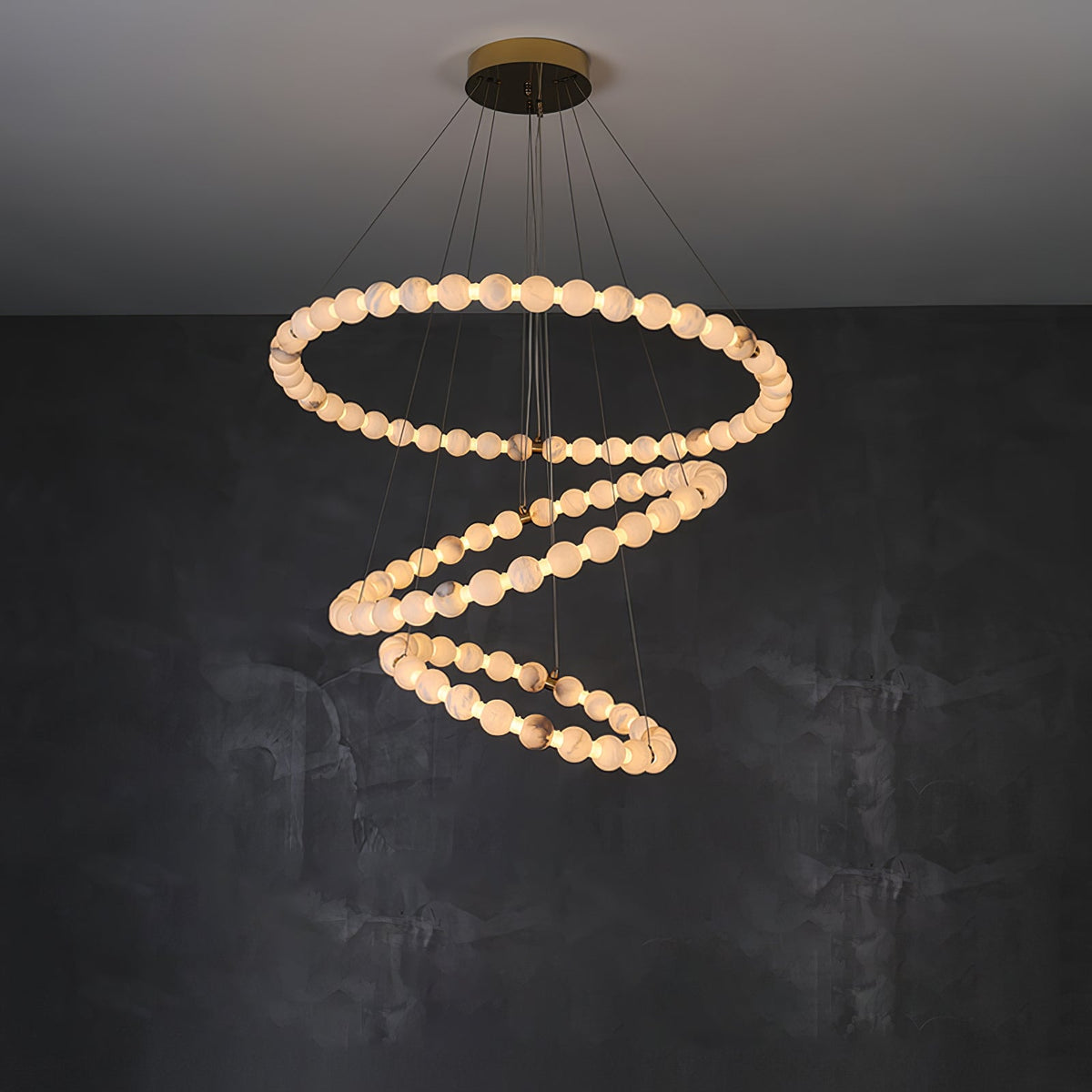 Alabaster Orb Ring Chandelier – Modern LED Halo Light for Dining Room