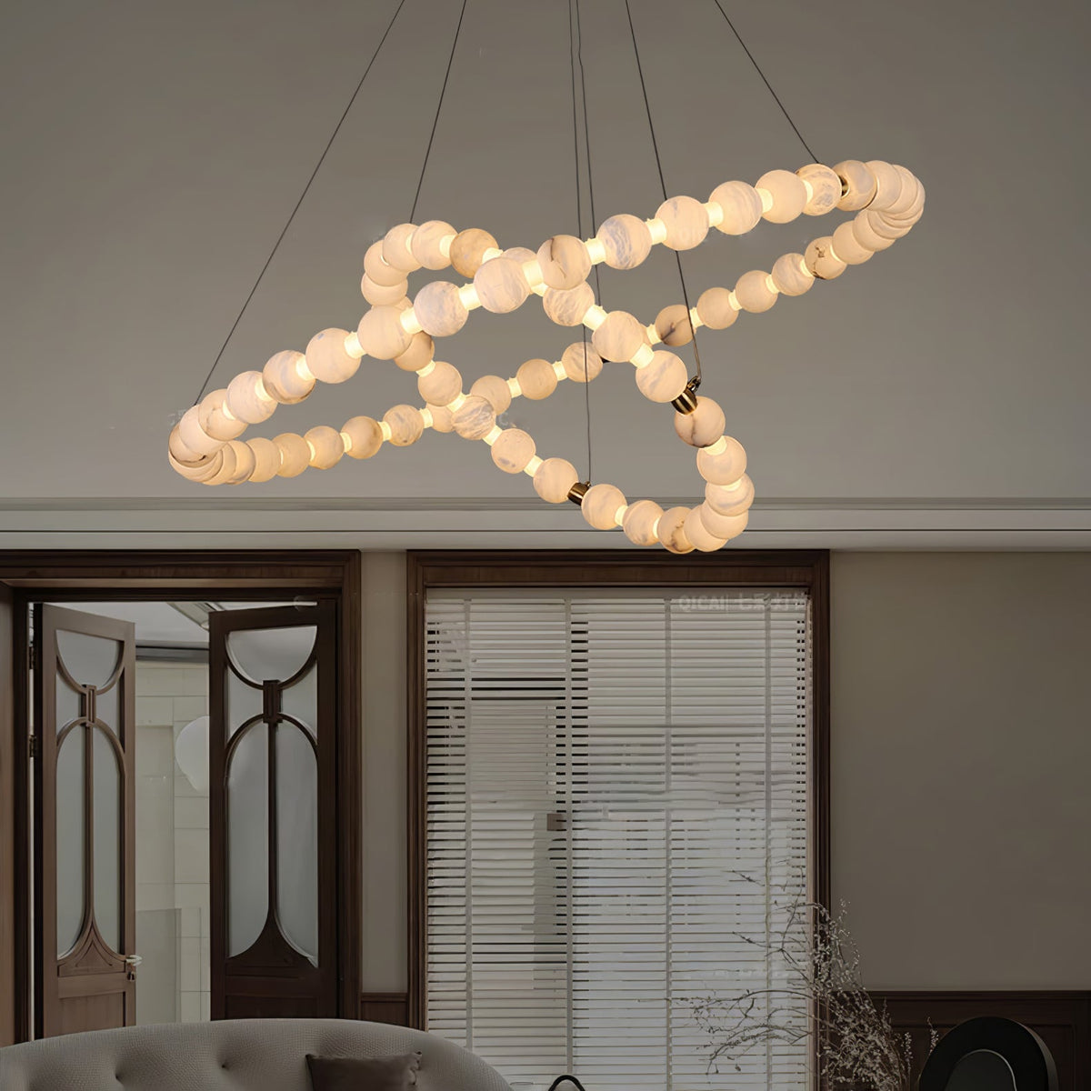 Alabaster Orb Ring Chandelier – Modern LED Halo Light for Dining Room