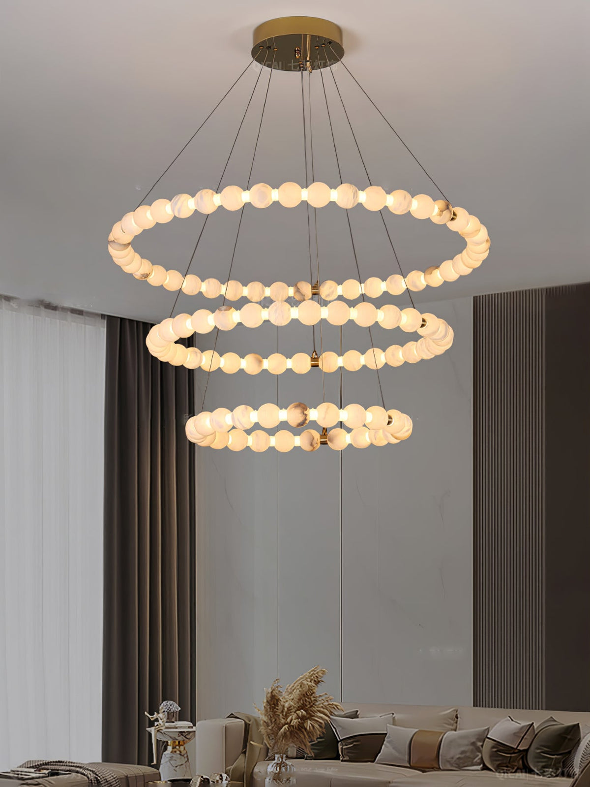 Alabaster Orb Ring Chandelier – Modern LED Halo Light for Dining Room