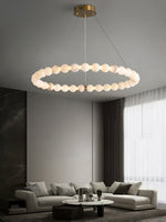 Alabaster Orb Ring Chandelier – Modern LED Halo Light for Dining Room