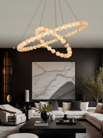 Alabaster Orb Ring Chandelier – Modern LED Halo Light for Dining Room