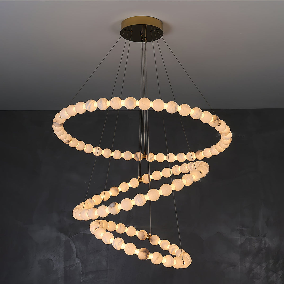 Alabaster Orb Ring Chandelier – Modern LED Halo Light for Dining Room