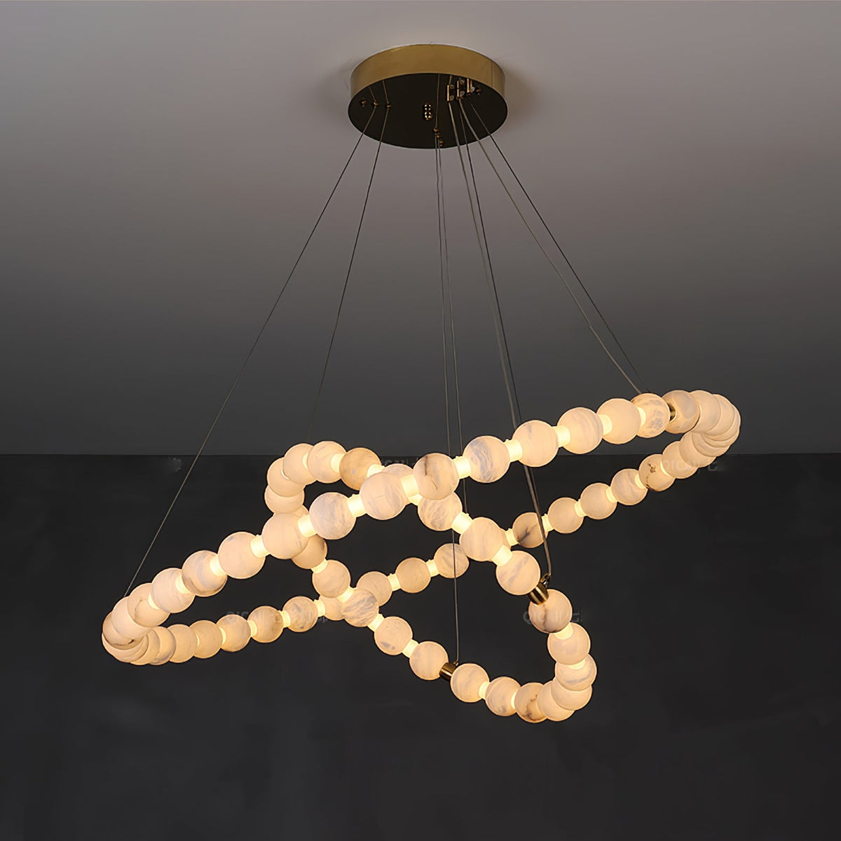Alabaster Orb Ring Chandelier – Modern LED Halo Light for Dining Room