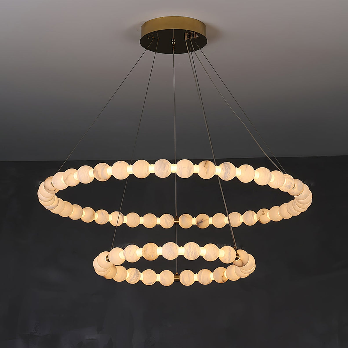 Alabaster Orb Ring Chandelier – Modern LED Halo Light for Dining Room