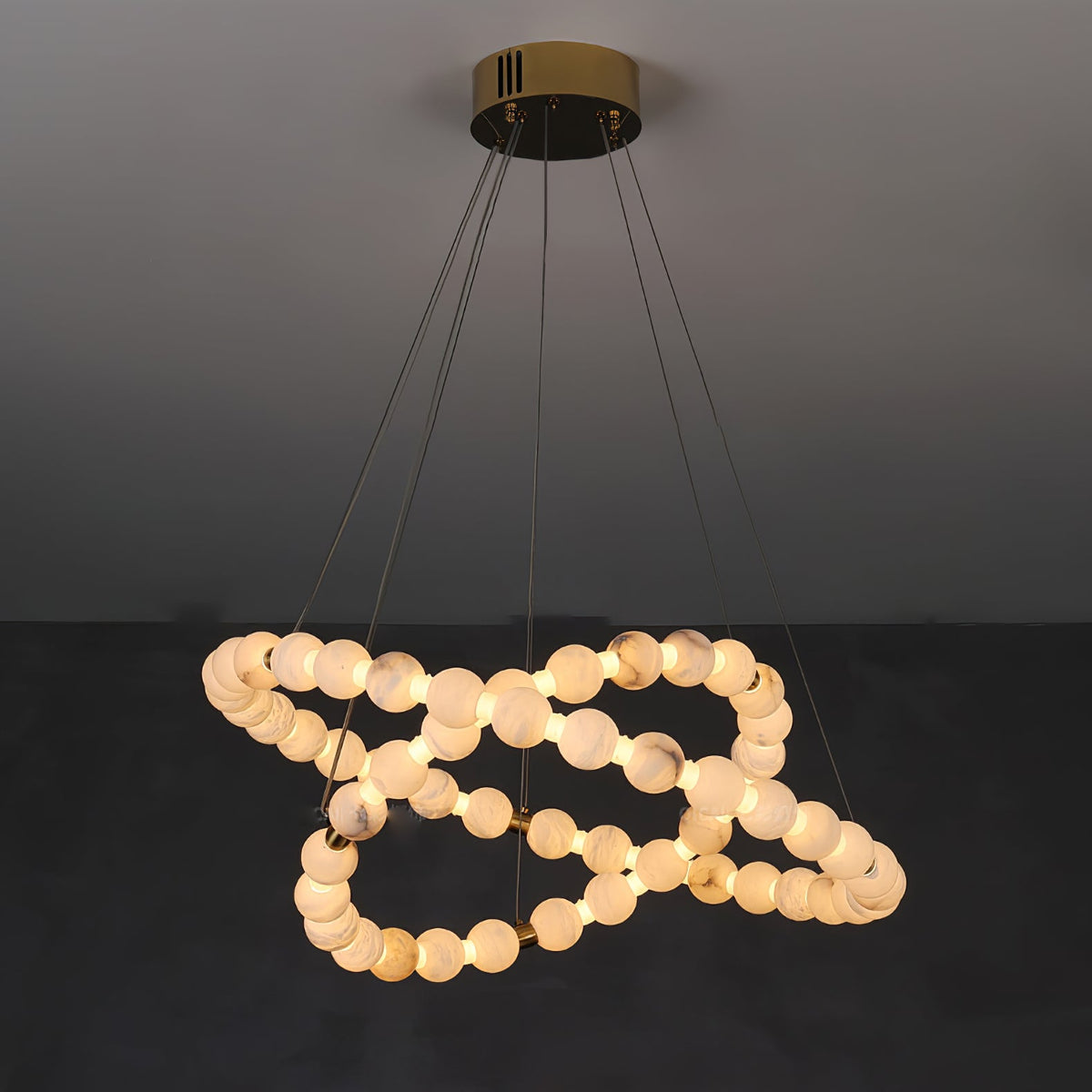 Alabaster Orb Ring Chandelier – Modern LED Halo Light for Dining Room