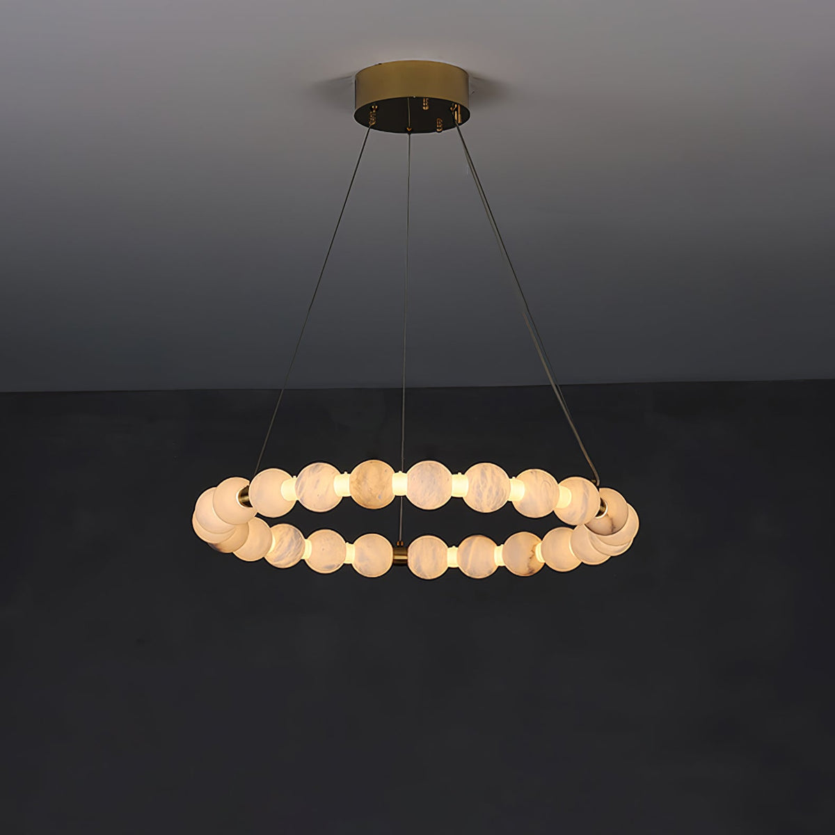 Alabaster Orb Ring Chandelier – Modern LED Halo Light for Dining Room