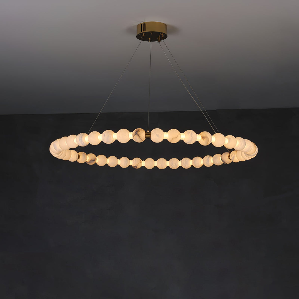 Alabaster Orb Ring Chandelier – Modern LED Halo Light for Dining Room