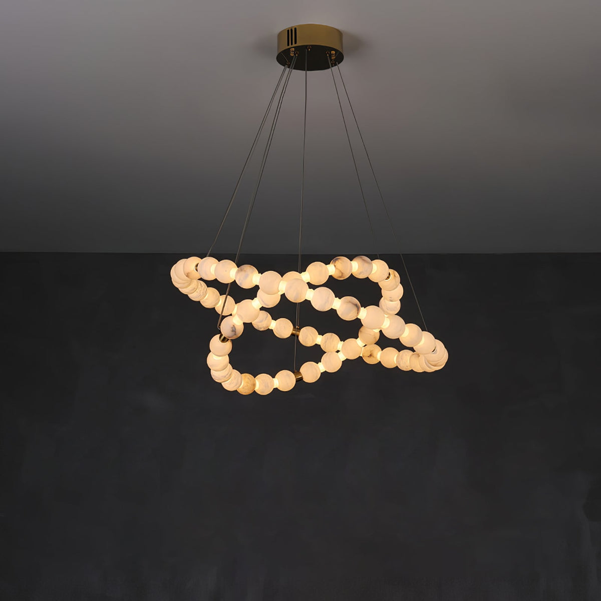 Alabaster Orb Ring Chandelier – Modern LED Halo Light for Dining Room