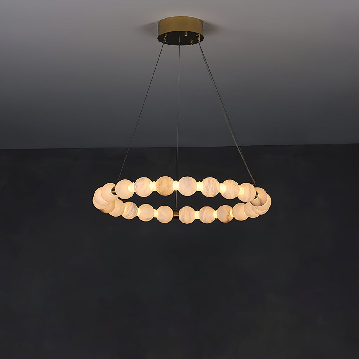 Alabaster Orb Ring Chandelier – Modern LED Halo Light for Dining Room