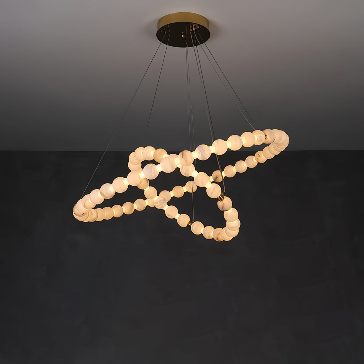 Alabaster Orb Ring Chandelier – Modern LED Halo Light for Dining Room