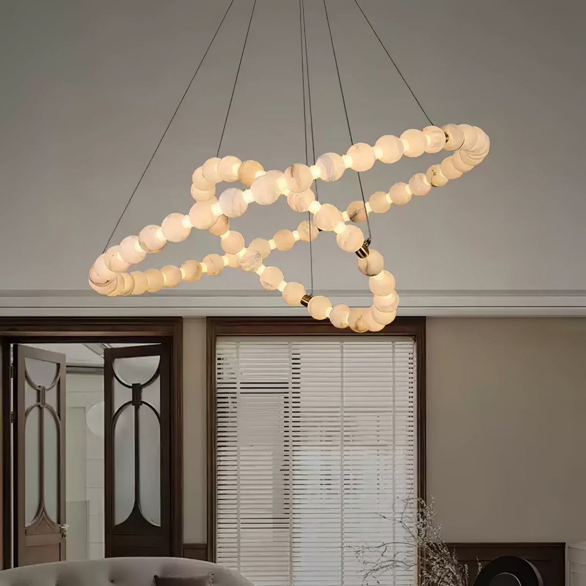 Alabaster Orb Ring Chandelier – Modern LED Halo Light for Dining Room