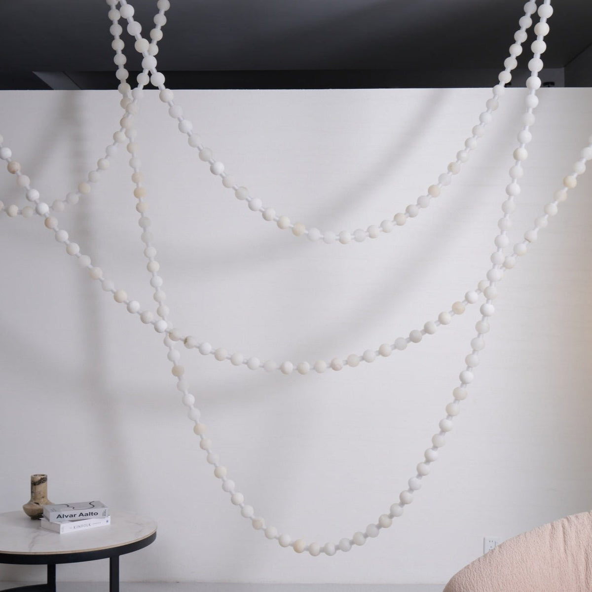 Alabaster Pearl Necklace Chandelier — Cascading Beaded LED Pendant Light