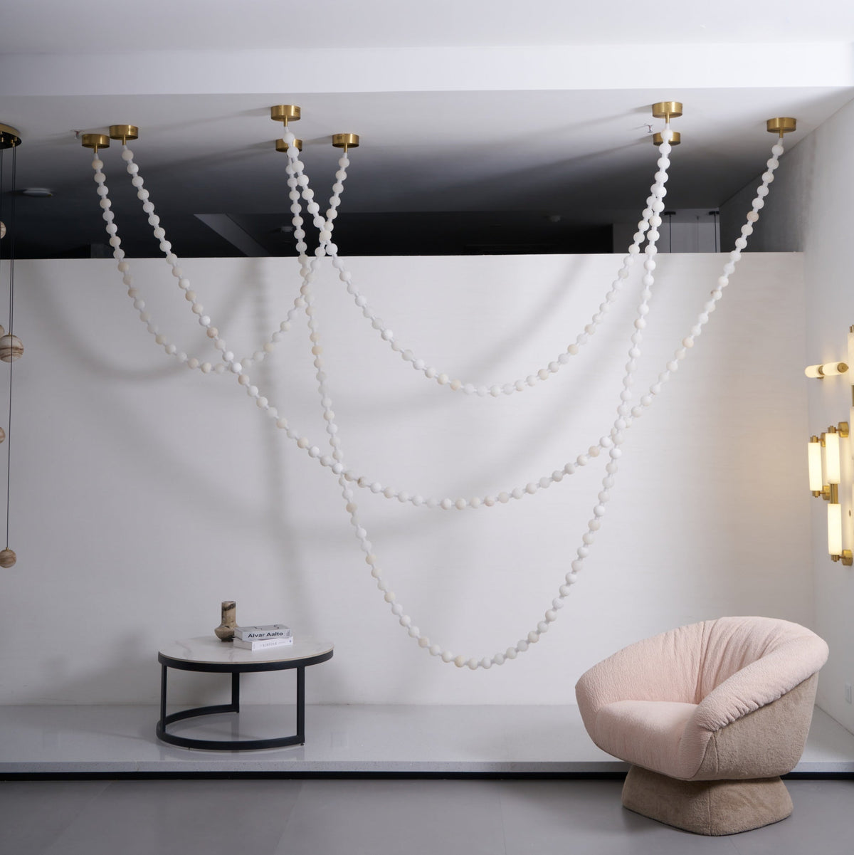 Alabaster Pearl Necklace Chandelier — Cascading Beaded LED Pendant Light
