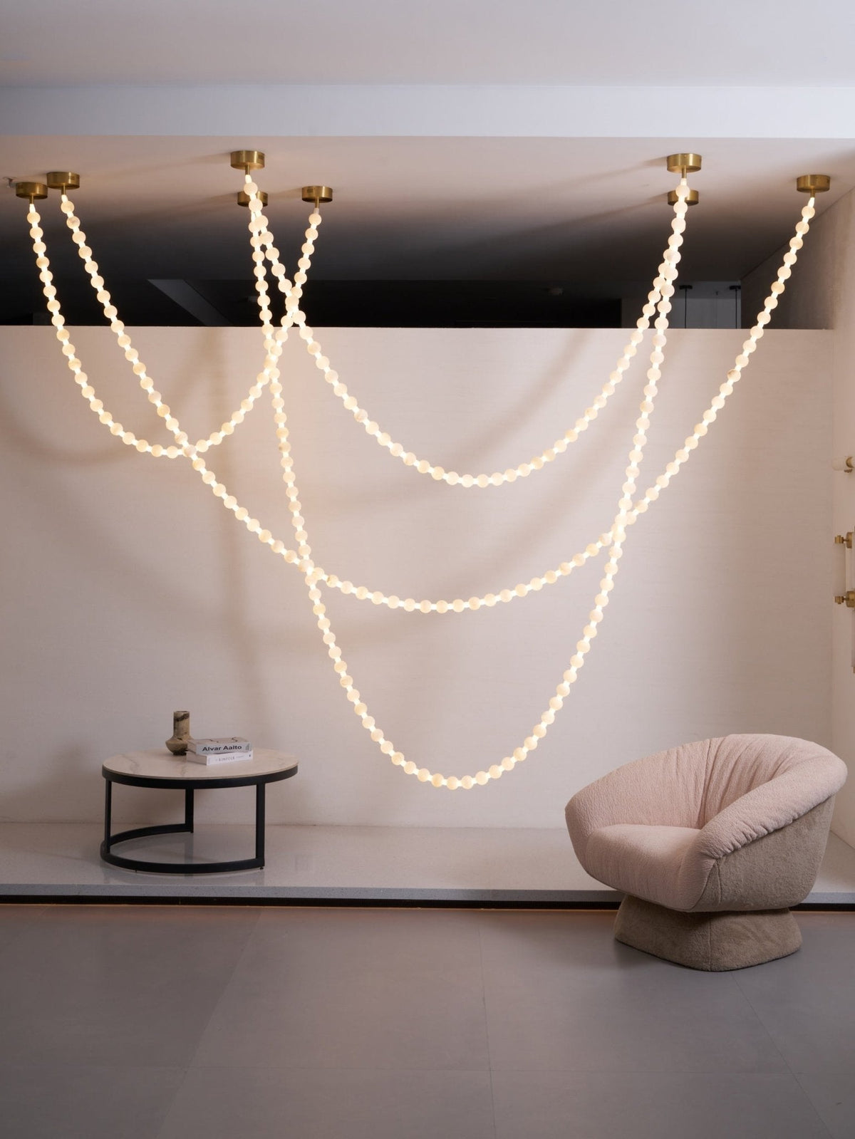 Alabaster Pearl Necklace Chandelier — Cascading Beaded LED Pendant Light