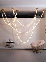 Alabaster Pearl Necklace Chandelier — Cascading Beaded LED Pendant Light