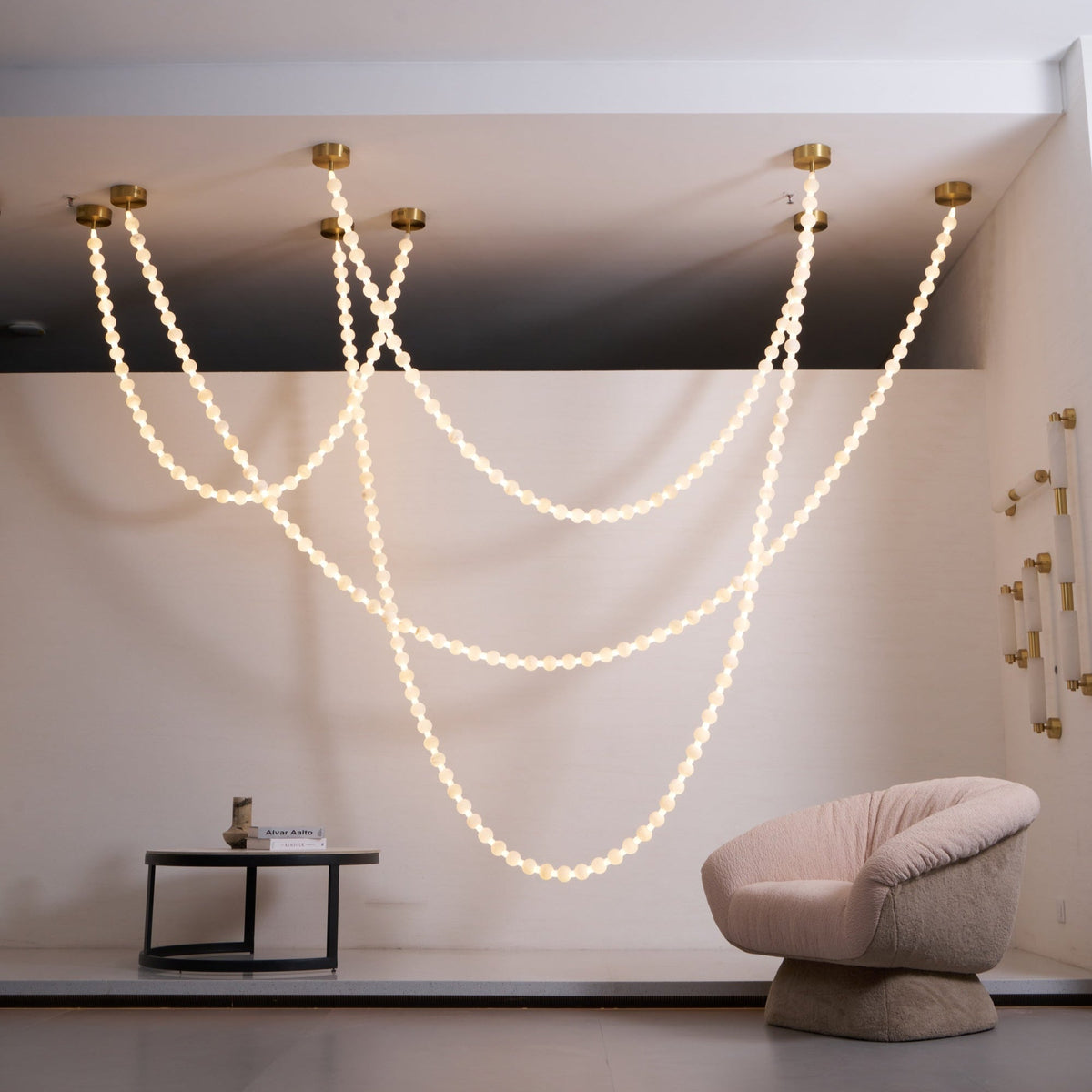 Alabaster Pearl Necklace Chandelier — Cascading Beaded LED Pendant Light