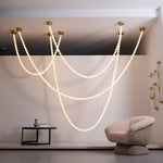 Alabaster Pearl Necklace Chandelier — Cascading Beaded LED Pendant Light