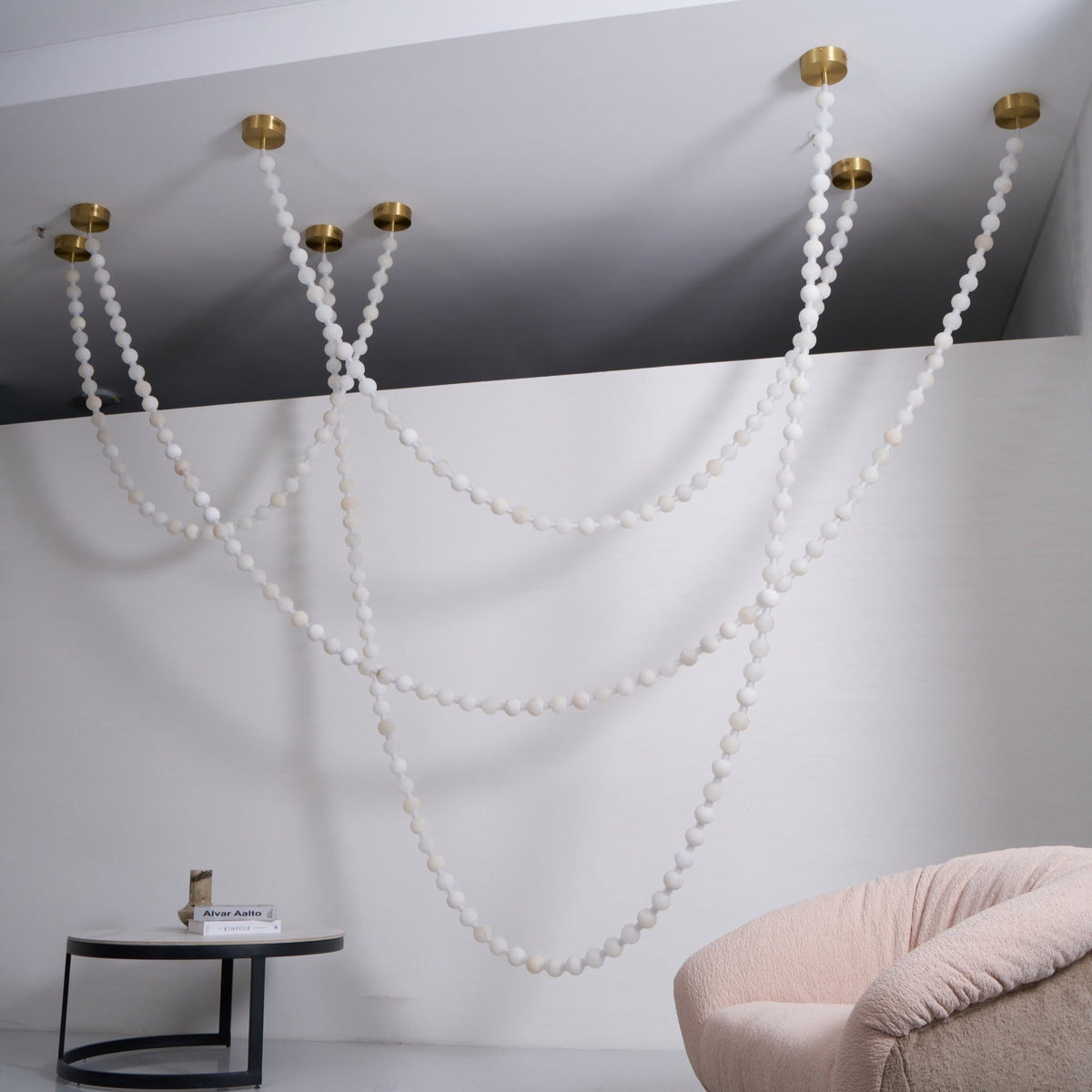 Alabaster Pearl Necklace Chandelier — Cascading Beaded LED Pendant Light