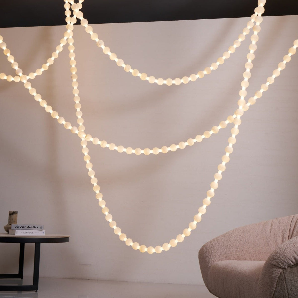 Alabaster Pearl Necklace Chandelier — Cascading Beaded LED Pendant Light