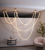 Alabaster Pearl Necklace Chandelier — Cascading Beaded LED Pendant Light