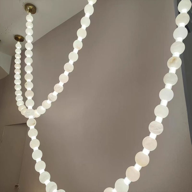 Alabaster Pearl Necklace Chandelier — Cascading Beaded LED Pendant Light