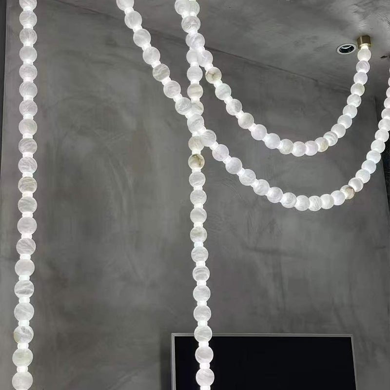 Alabaster Pearl Necklace Chandelier — Cascading Beaded LED Pendant Light