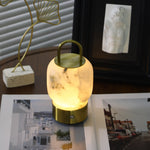 Alabaster Portable Rechargeable Table Lamp with Gold Handle