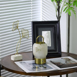 Alabaster Portable Rechargeable Table Lamp with Gold Handle