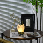 Alabaster Portable Rechargeable Table Lamp with Gold Handle