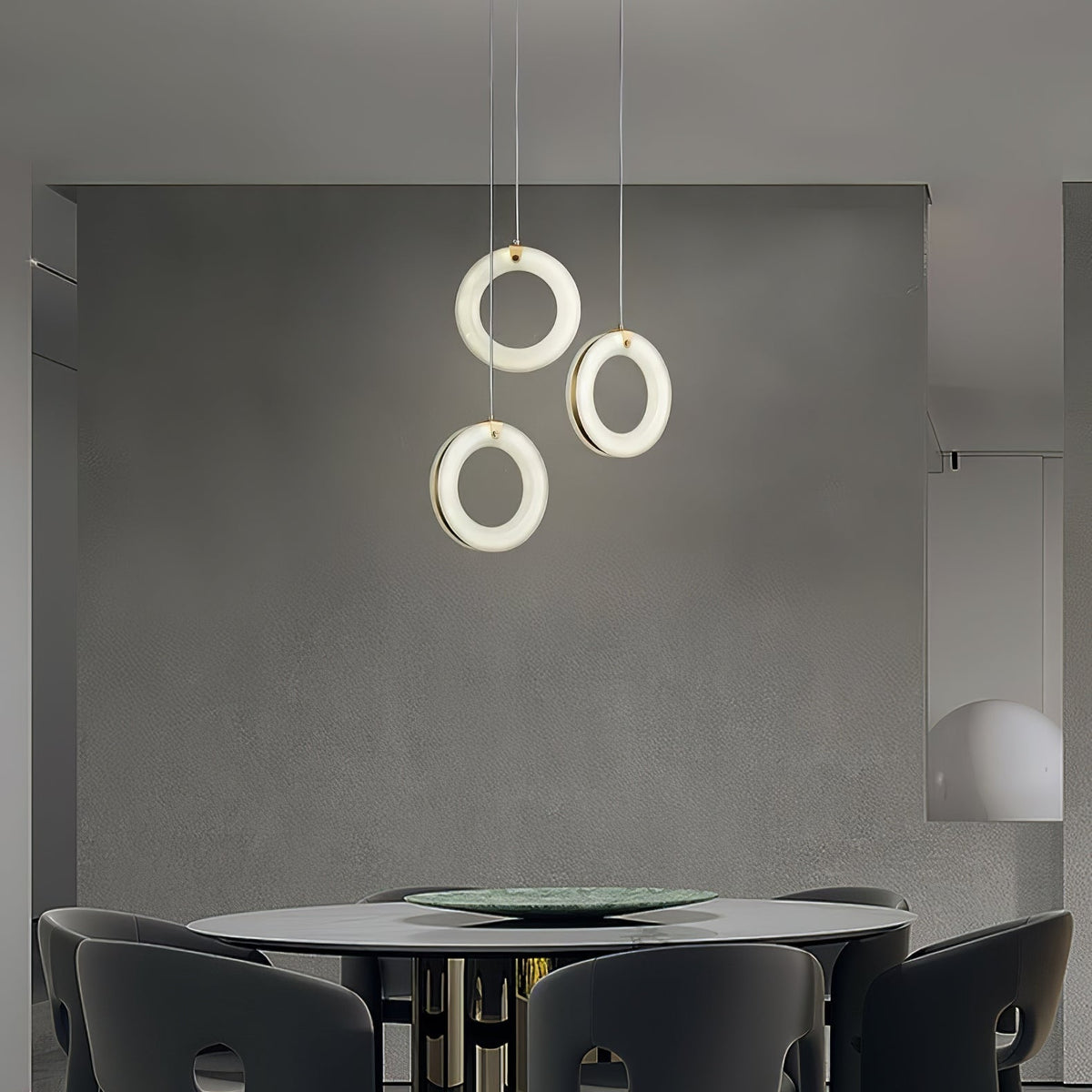 Alabaster Ring Pendant Light in Natural Stone with Brass Accents