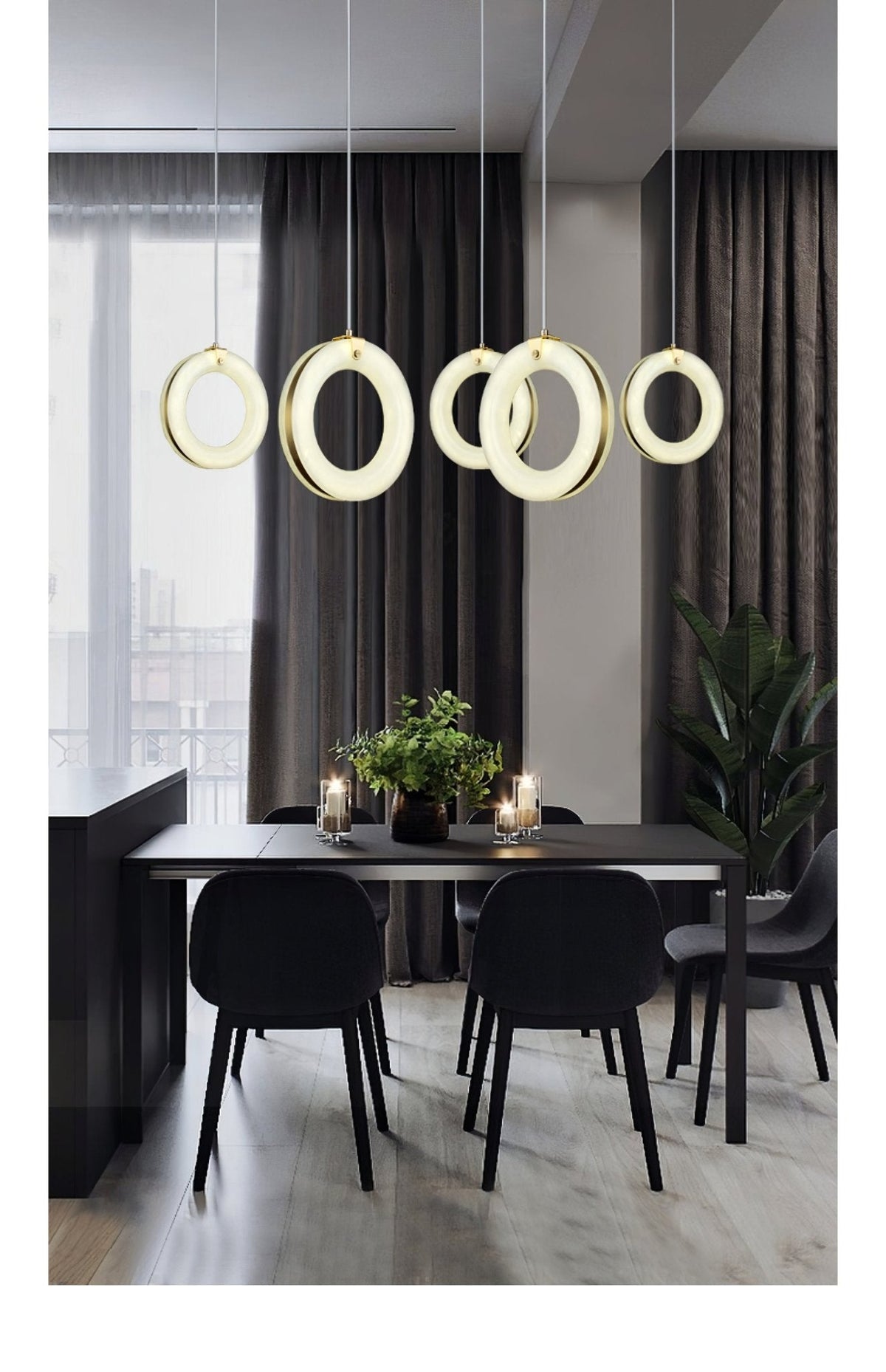Alabaster Ring Pendant Light in Natural Stone with Brass Accents