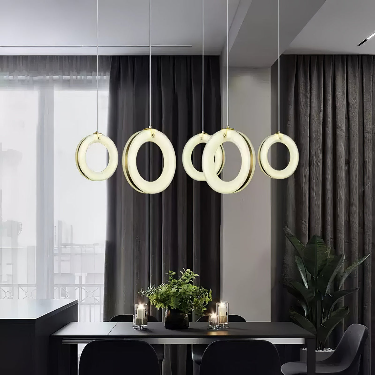 Alabaster Ring Pendant Light in Natural Stone with Brass Accents