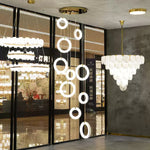 Alabaster Ring Pendant Light in Natural Stone with Brass Accents