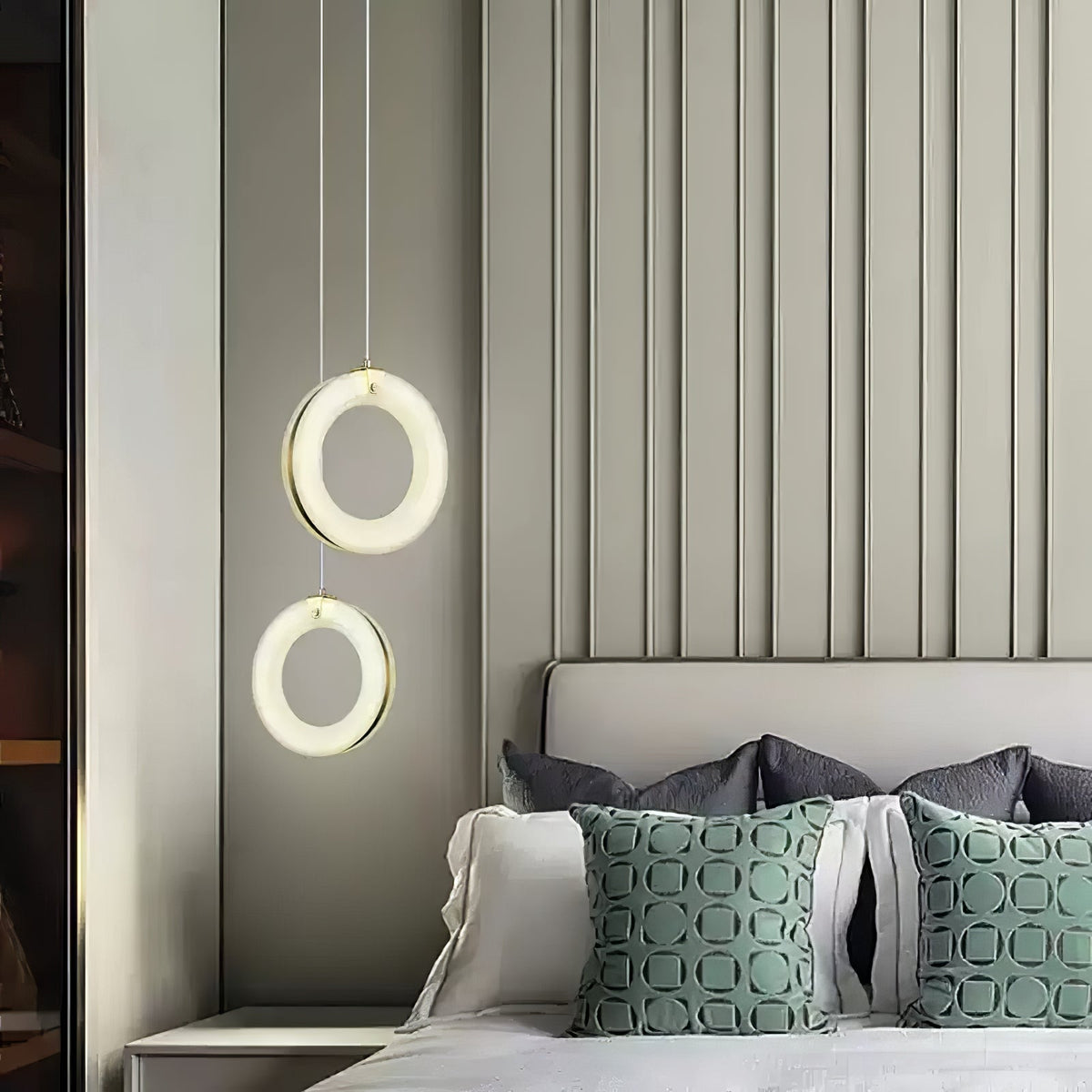 Alabaster Ring Pendant Light in Natural Stone with Brass Accents