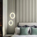 Alabaster Ring Pendant Light in Natural Stone with Brass Accents