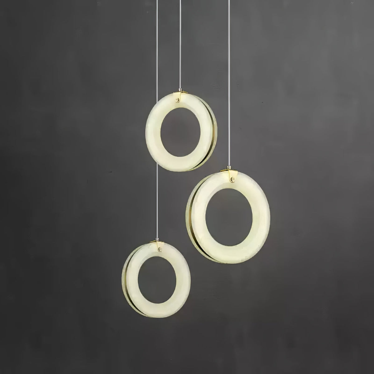 Alabaster Ring Pendant Light in Natural Stone with Brass Accents