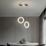 Alabaster Ring Pendant Light in Natural Stone with Brass Accents
