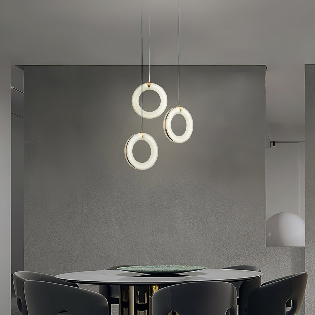 Alabaster Ring Pendant Light in Natural Stone with Brass Accents