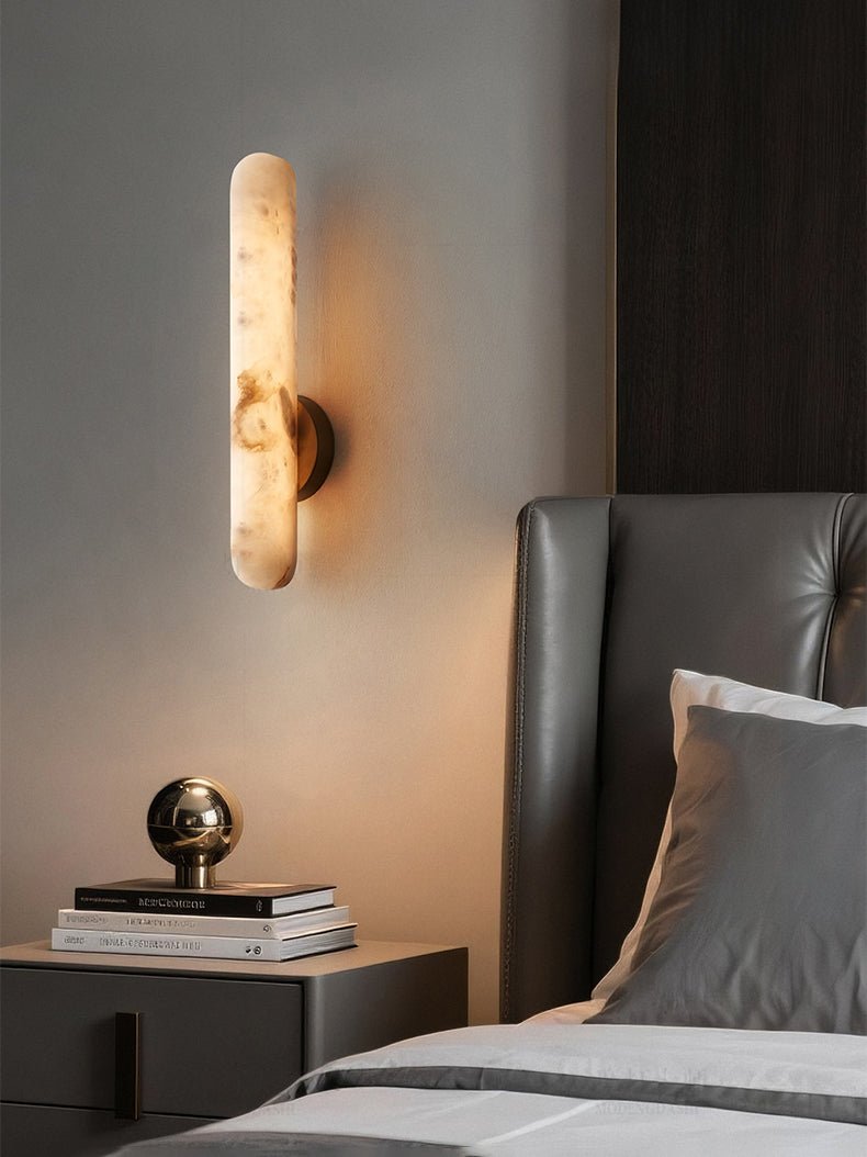Alabaster Rod Wall Sconce in Brass – Modern Minimalist Lighting