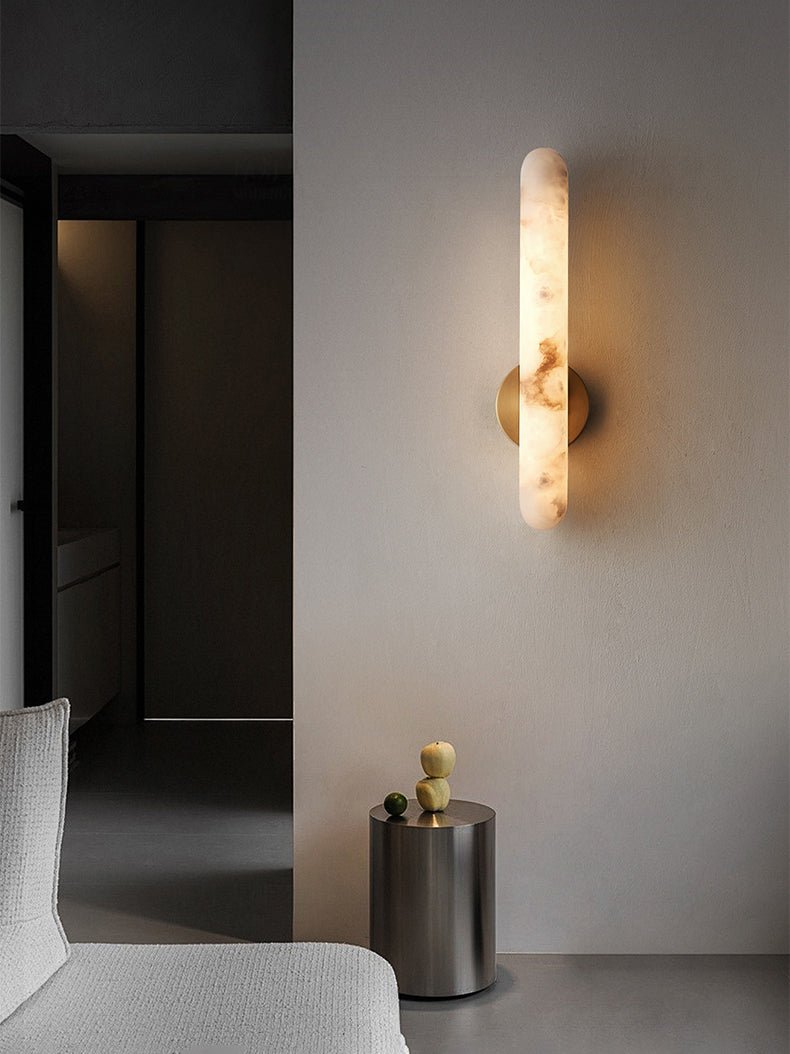 Alabaster Rod Wall Sconce in Brass – Modern Minimalist Lighting