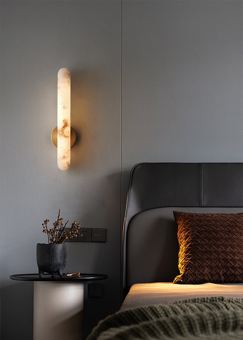 Alabaster Rod Wall Sconce in Brass – Modern Minimalist Lighting
