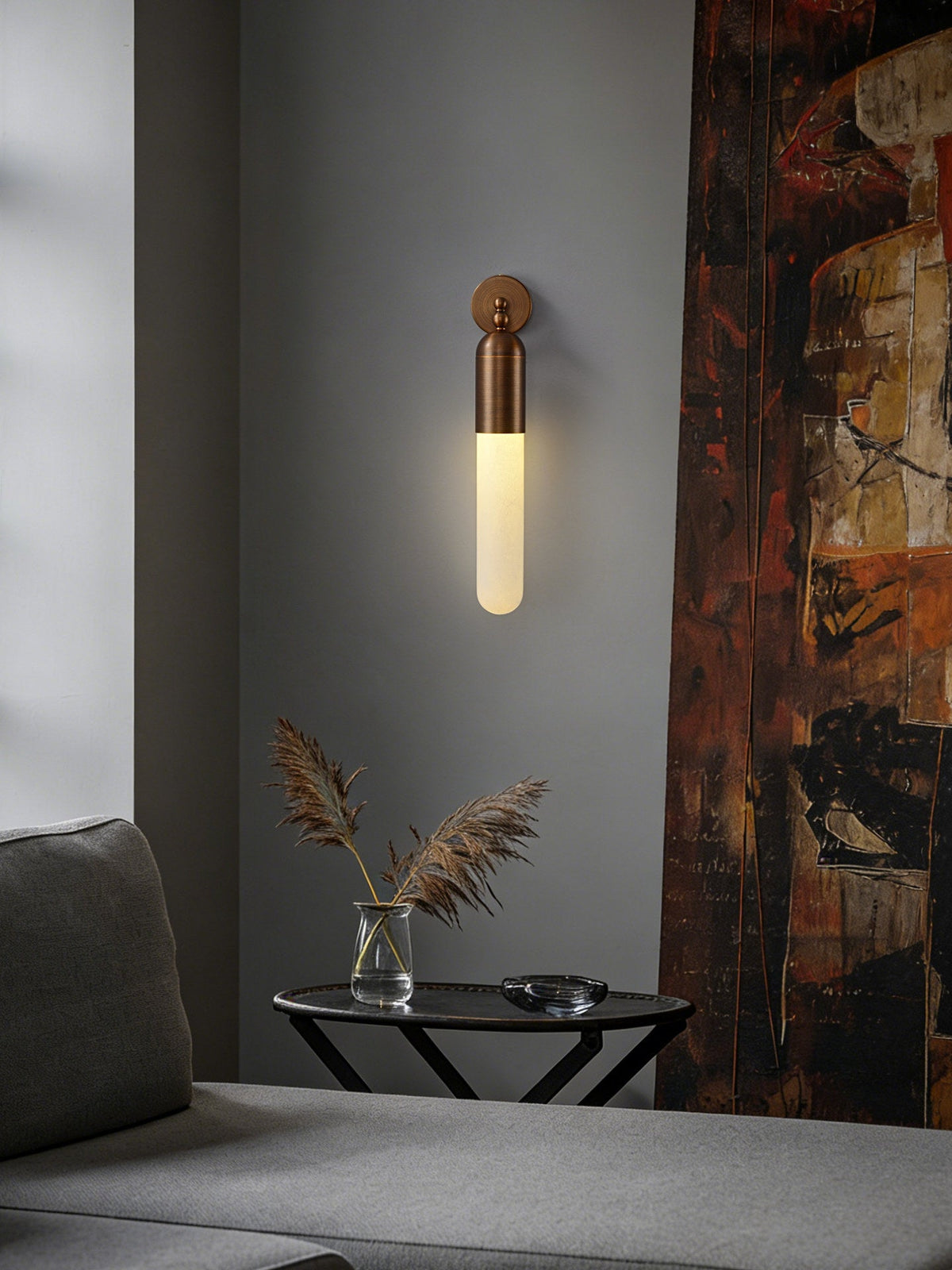 Alabaster Sculpted Tube Wall Sconce in Polished Brass